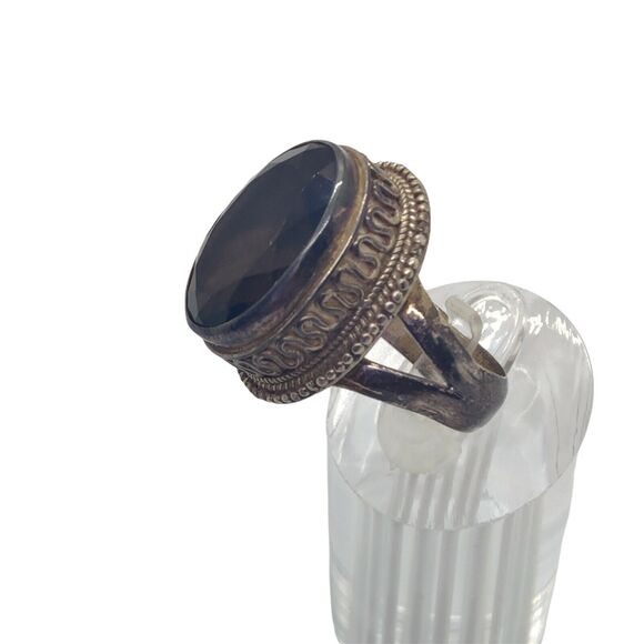 Women's Artisan Silver Tone Dark Brown Gemstone Oval Cut Cocktail Ring size 7 - Picture 3 of 7